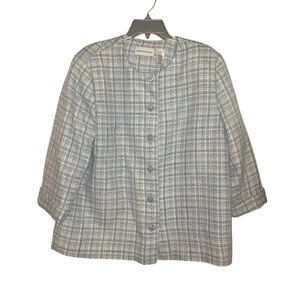 Alfred Dunner Tweed Jacket 16 Blue Green Textured Blazer